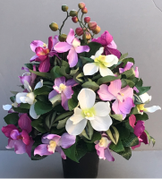 Artificial flower arrangement with orchids