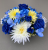 Pot for memorial vase with artificial blue roses and white chrysanthemum