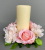 Candle ring with artificial large peach roses and blossom