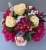 Cemetery pot with artificial magenta peonies and yellow roses