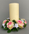 Candle ring with artificial pink-green roses and gypsophila