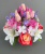 Cemetery pot with artificial pink-cream roses ivory lilies and tulips