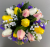 Cemetery pot with yellow tulips and white peonies