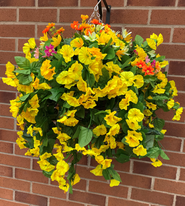 Hanging Baskets With Artificial Yellow Morning Glory G12 