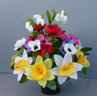 Cemetery pot with daffodils and anemonies