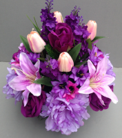 Pot for memorial vase with lilac peonies